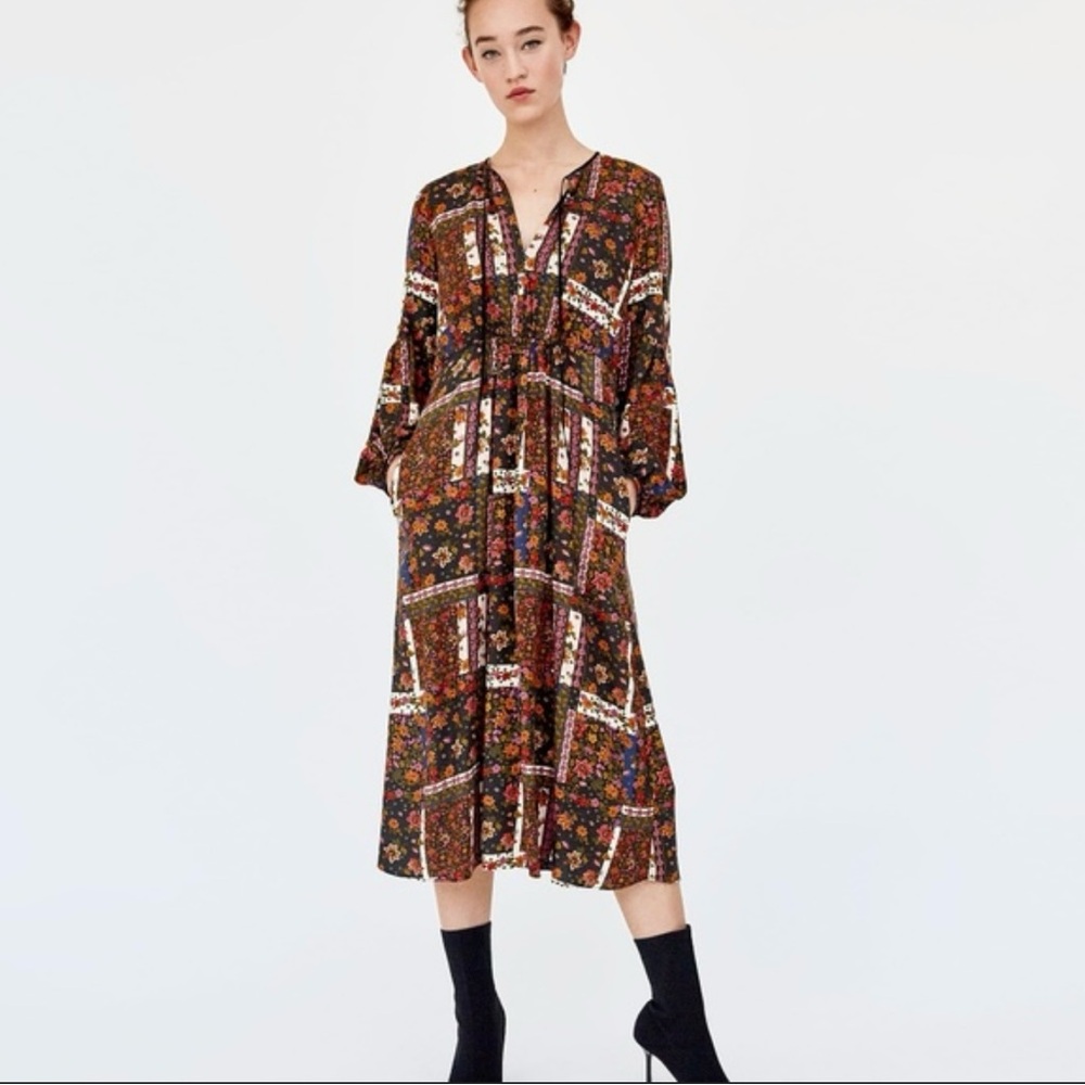 Zara Patchwork Midi Dress size medium